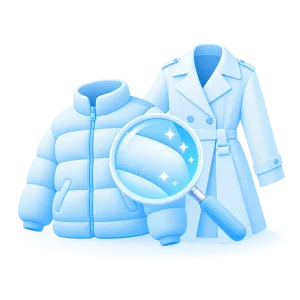 Blaue Jacke mit Reinigungssymbol für professionelle Textilpflege